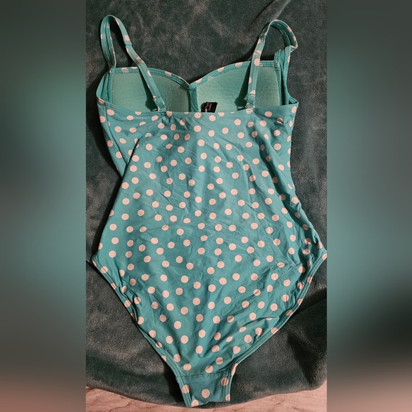 Ladies Turquoise Polkadot Swimsuit - Picture 3 of 6